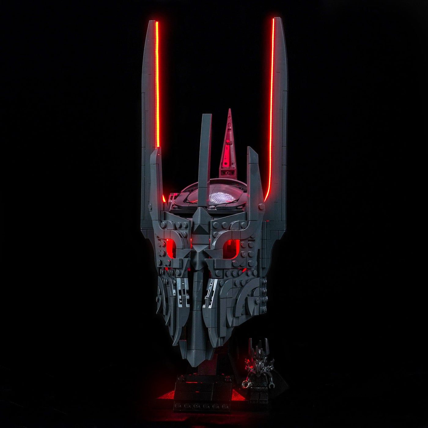 LEGO® Icons The Lord of the Rings: Sauron's Helmet #11373 — installed and glowing (display light kit)