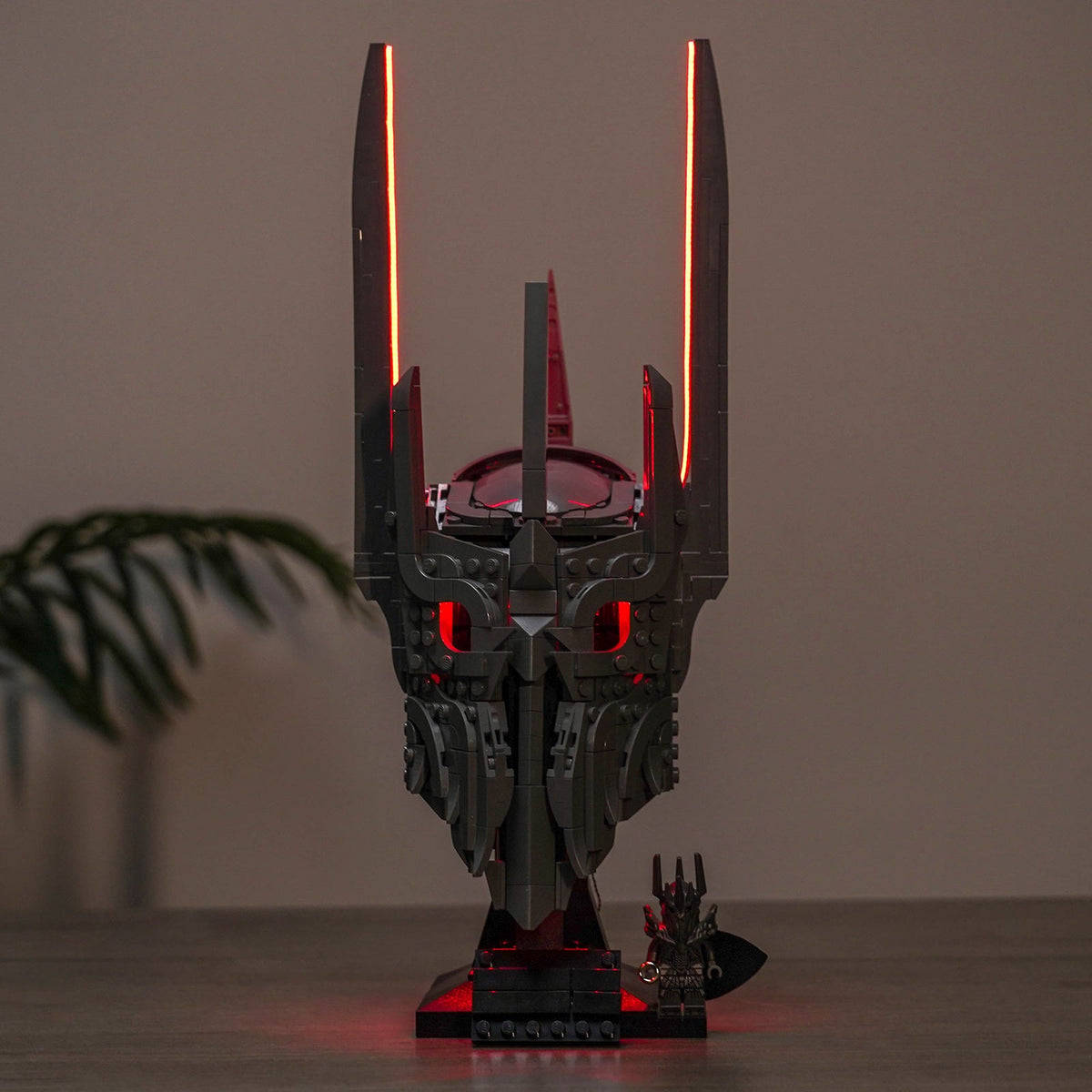Bright My Bricks custom LED lighting for LEGO® Icons The Lord of the Rings: Sauron's Helmet #11373 — illuminated at night