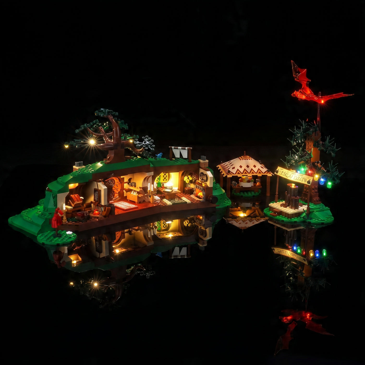 custom LED lighting for LEGO® Icons The Lord of the Rings: The Shire #10354, night-mode display glow