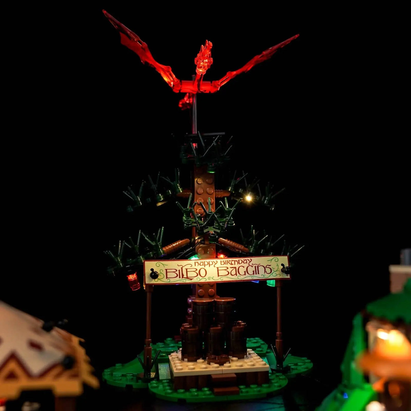 Bright My Bricks RGB LED light kit for LEGO® Icons The Lord of the Rings: The Shire #10354 — installed and glowing