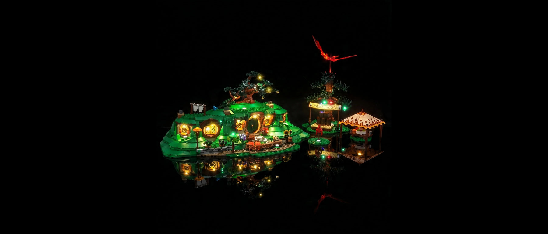 Light Kit for LEGO® Icons The Lord of the Rings: The Shire™ #10354 — lit with the LED light kit