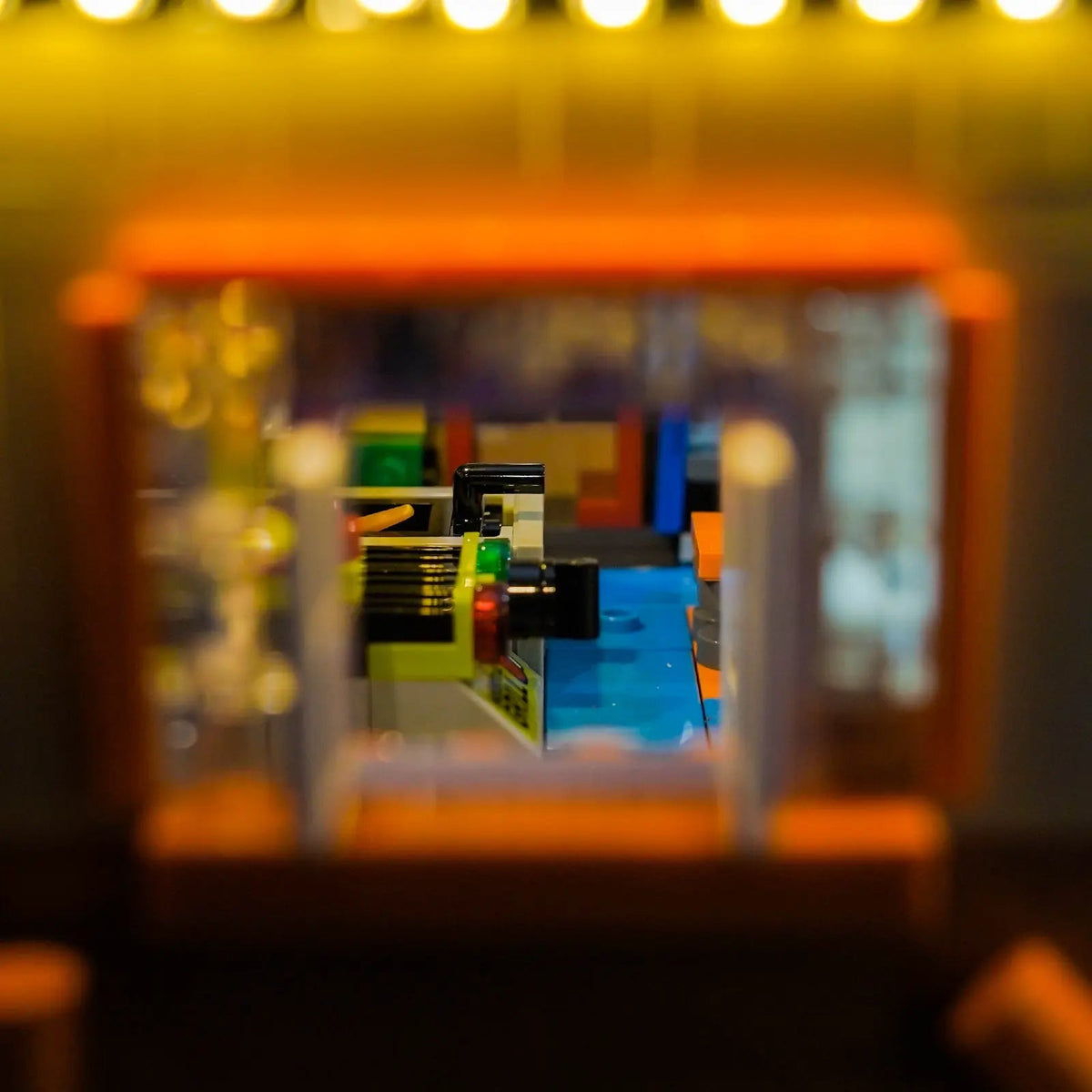 side angle with lights on: Bright My Bricks premium LED light kit for LEGO® Icons The Simpsons: Krusty Burger #10352