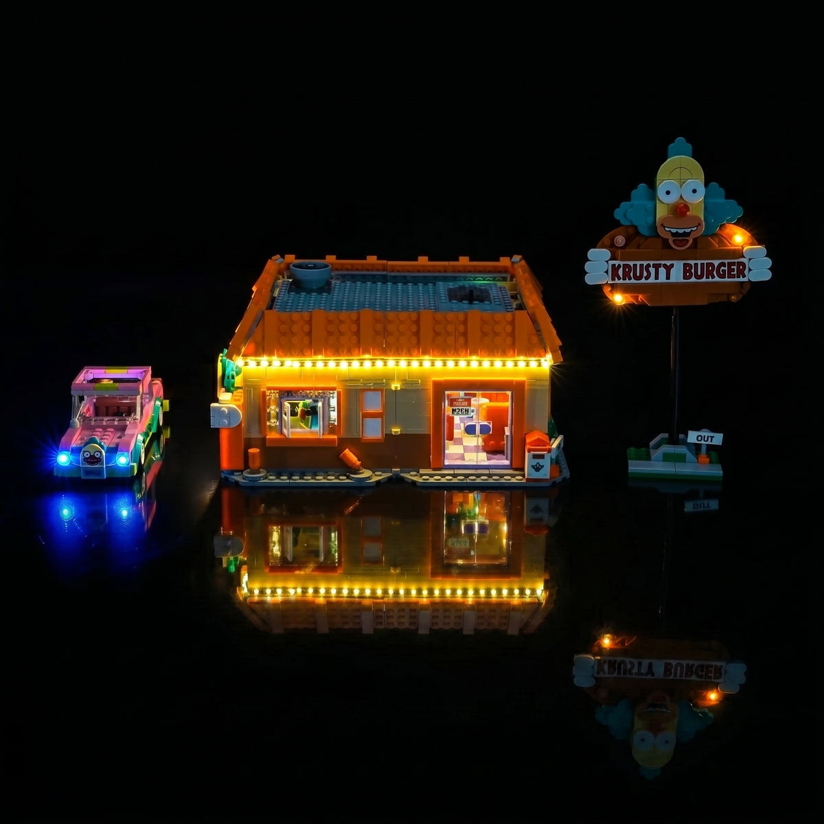 Bright My Bricks RGB LED light kit for LEGO® Icons The Simpsons: Krusty Burger #10352 — night-mode display glow