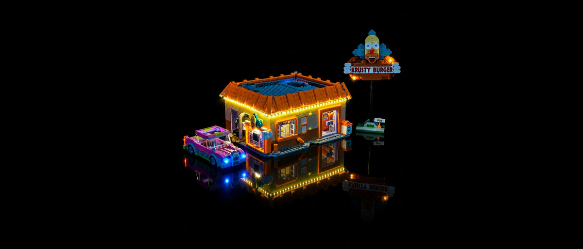 Light Kit for LEGO® Icons The Simpsons™: Krusty Burger #10352 — lit with the LED light kit