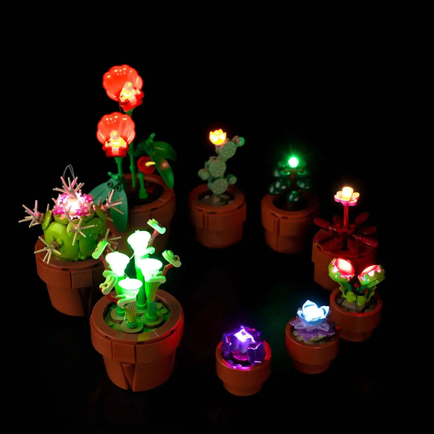 night-mode display glow: Bright My Bricks custom LED lighting for LEGO® Icons Tiny Plants #10329