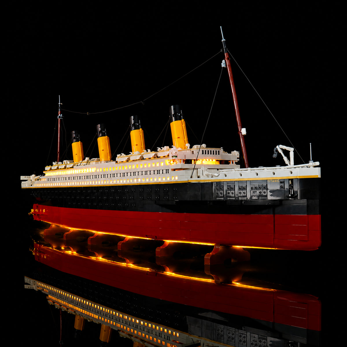 LEGO® Icons Titanic #10294 showcase lighting view, with the display light kit