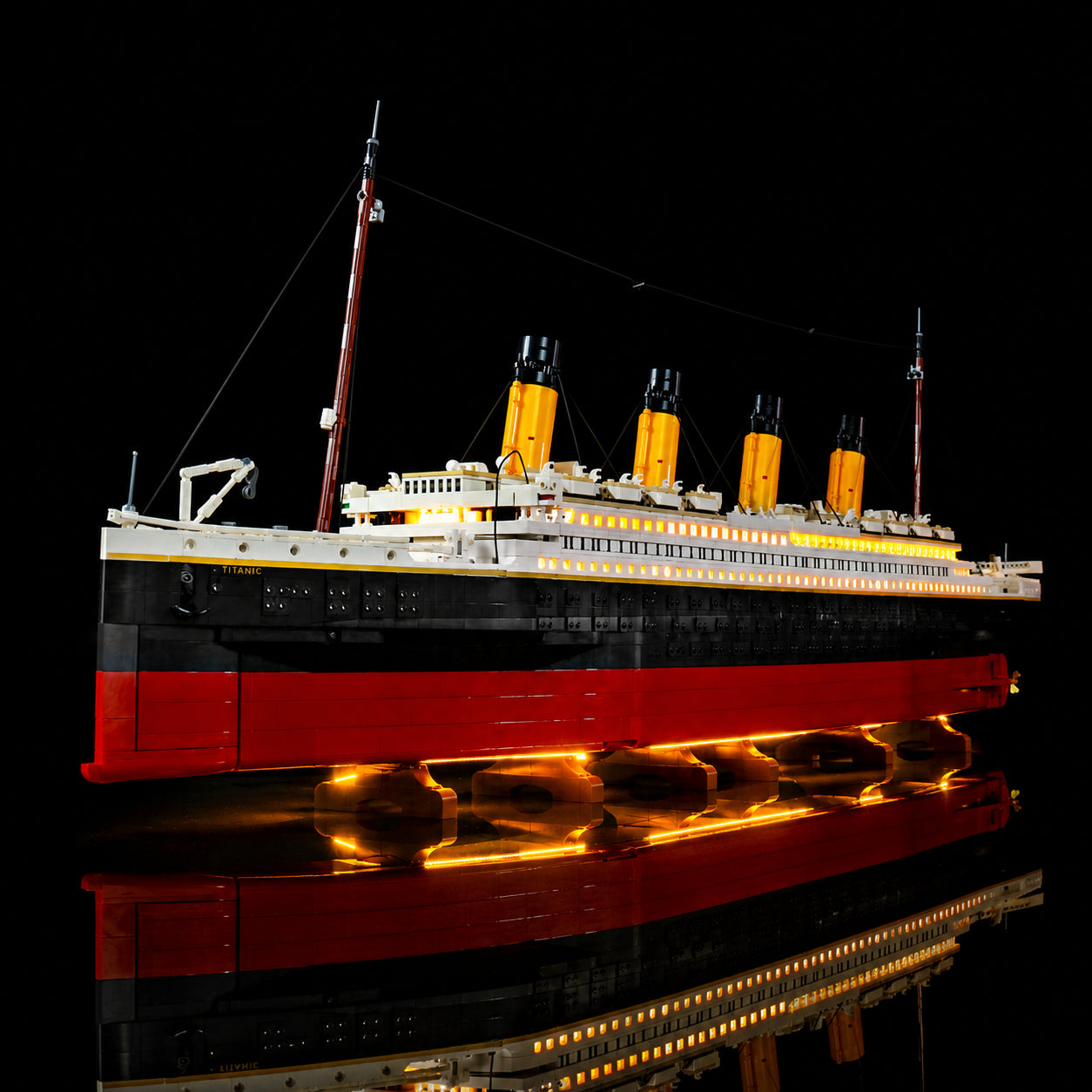front view fully lit: Bright My Bricks custom LED lighting for LEGO® Icons Titanic #10294