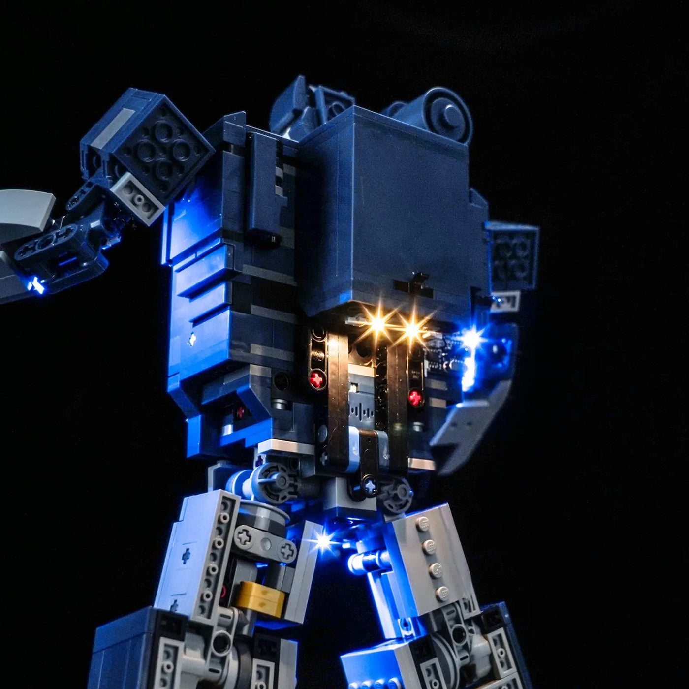 LEGO® Icons Transformers: Soundwave #10358 close-up of the LED lighting detail, with the LED light kit