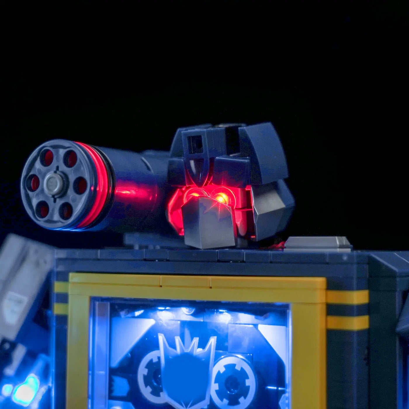 LEGO® Icons Transformers: Soundwave #10358 — warm LED glow detail (USB-powered LED light kit)