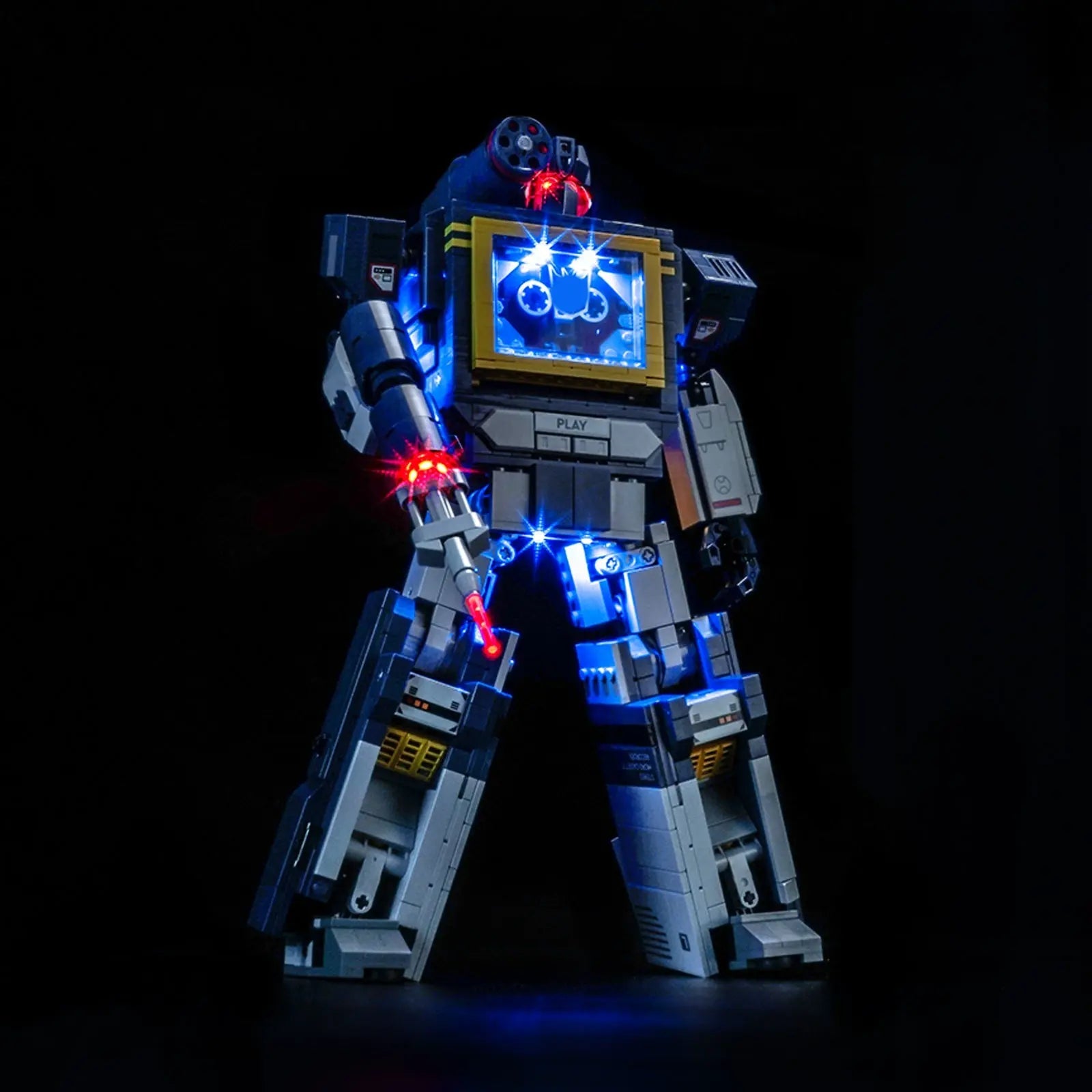 Close-up of LED lights on LEGO Icons Transformers: Soundwave #10358