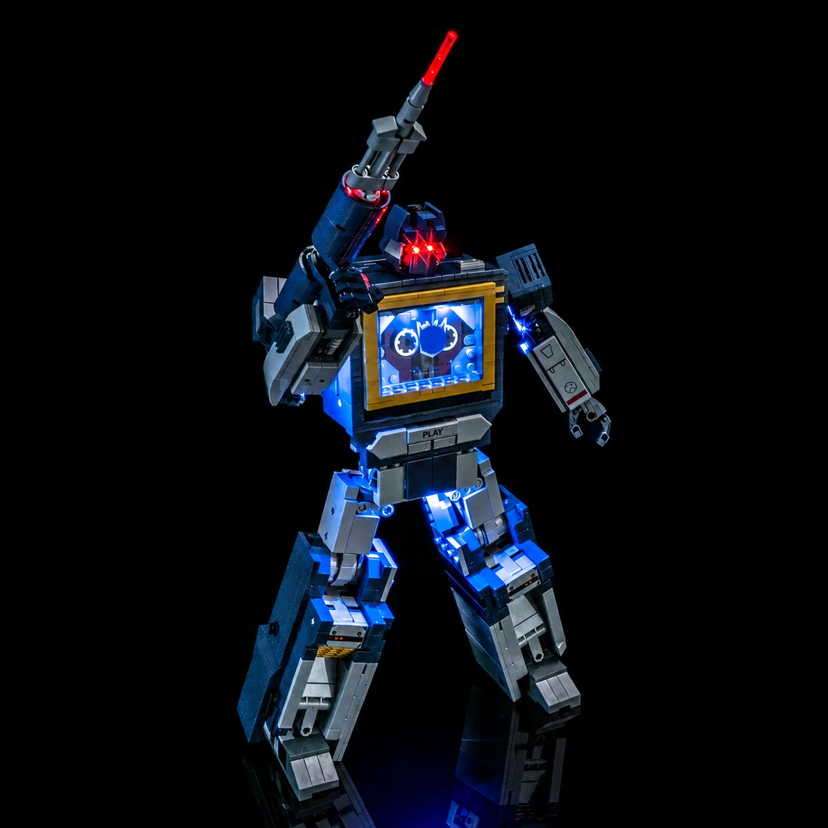 Bright My Bricks custom LED lighting for LEGO® Icons Transformers: Soundwave #10358 — front view fully lit