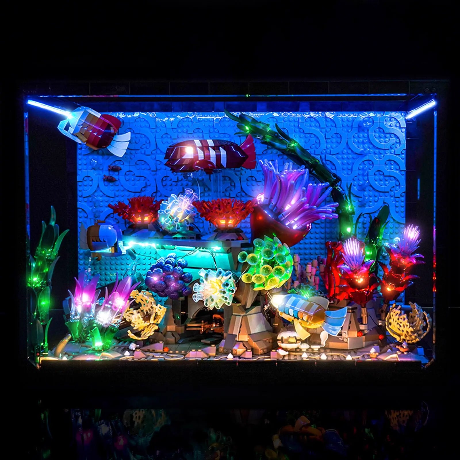 LEGO Icons Tropical Aquarium #10366 illuminated at night