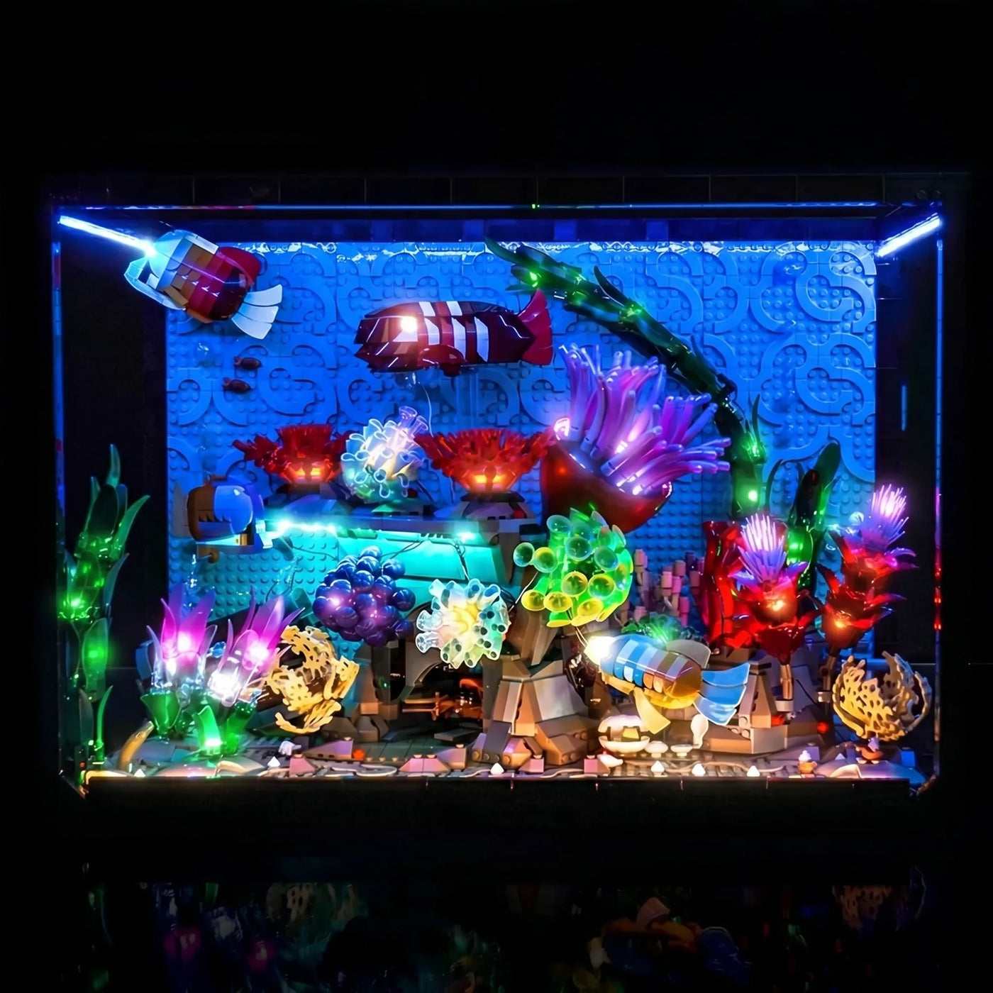display light kit for LEGO® Icons Tropical Aquarium #10366, side angle with lights on