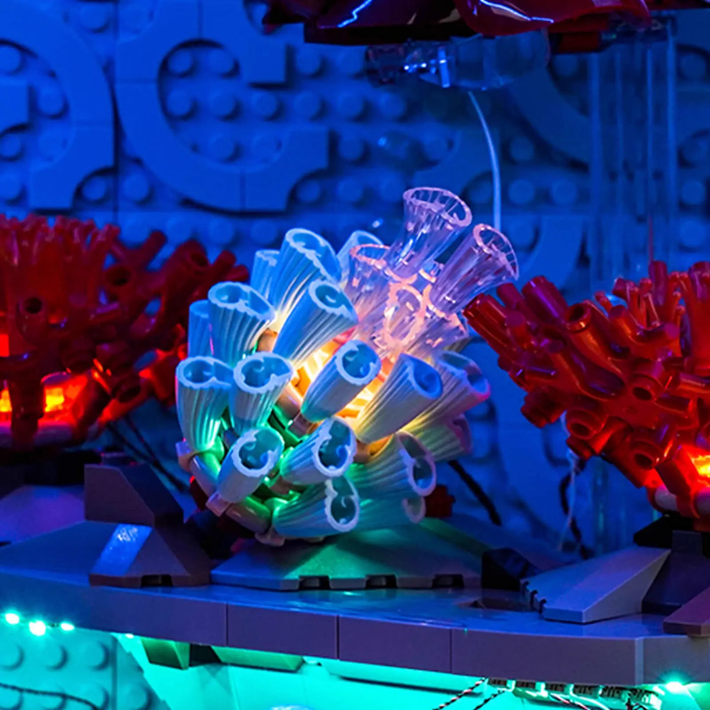 LED light kit for LEGO® Icons Tropical Aquarium #10366, front view fully lit
