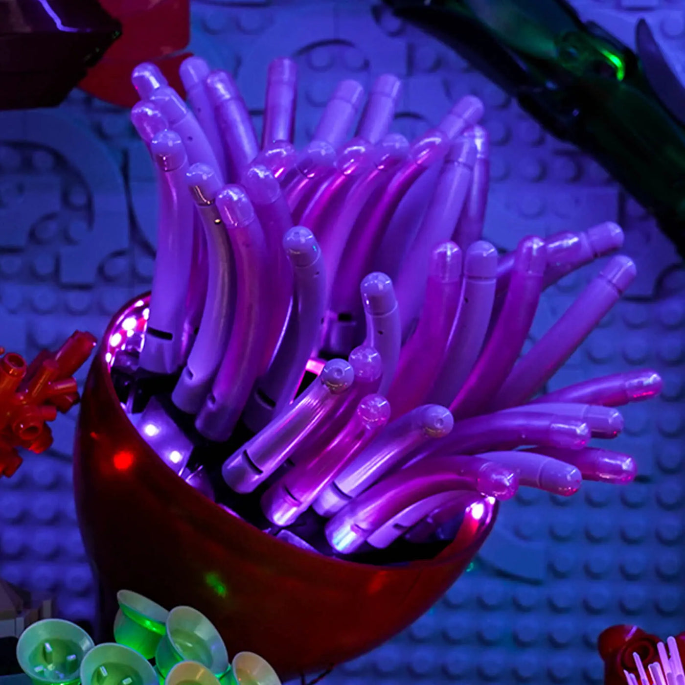 Bright My Bricks RGB LED light kit for LEGO® Icons Tropical Aquarium #10366 — fully illuminated on display