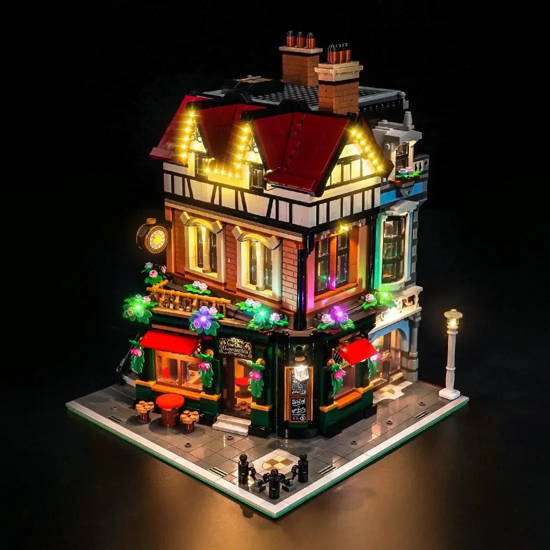 LED lights bring LEGO Icons Tudor Corner #10350 to life