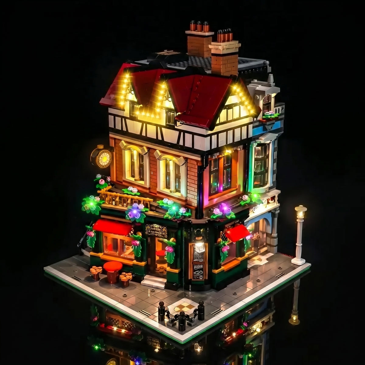 LEGO® Icons Tudor Corner #10350 — installed and glowing (light kit)