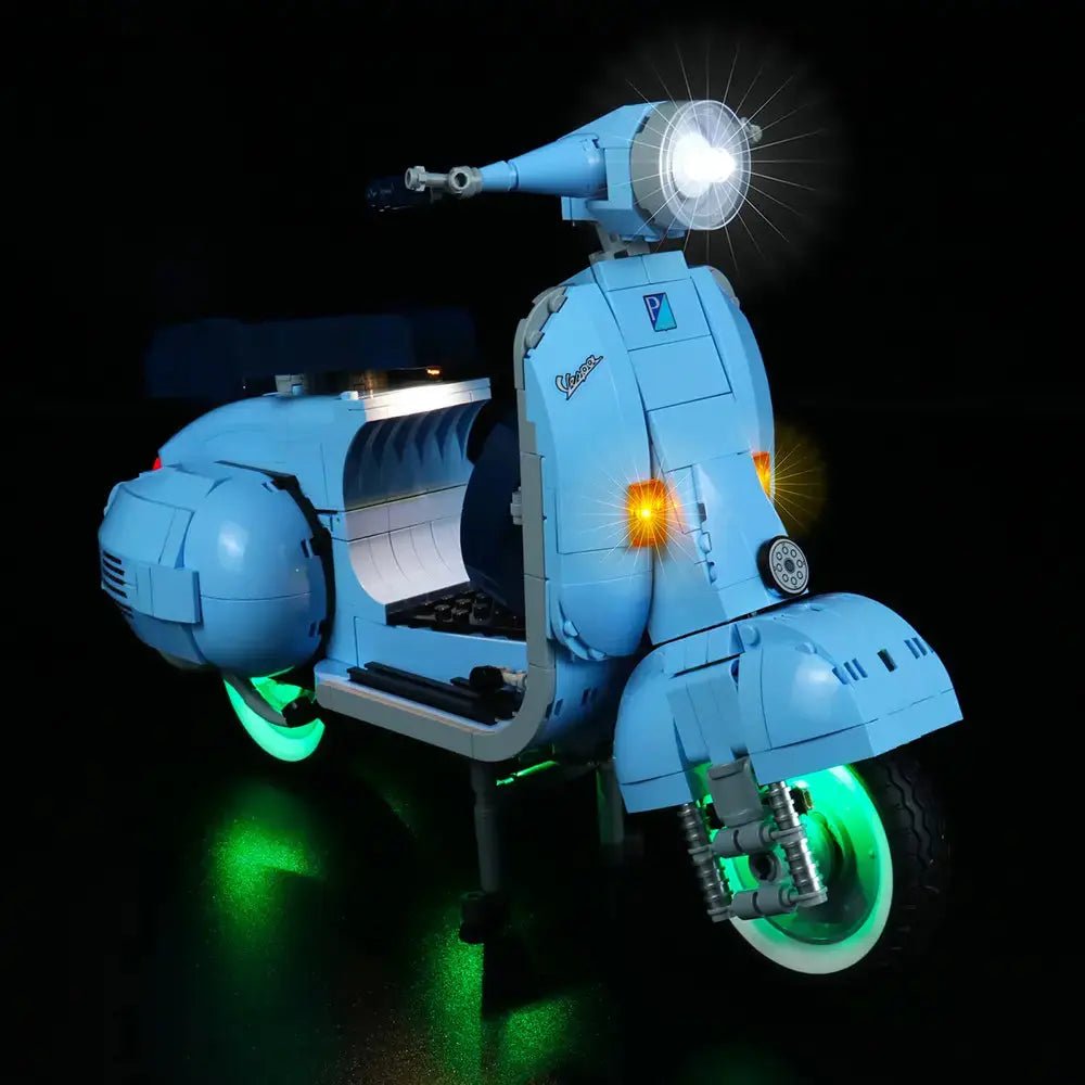 Close-up of LED lights on LEGO Icons Vespa 1225 #10298