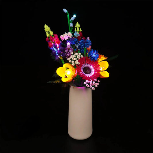 RGB LED light kit for LEGO® Icons Wildflower Bouquet #10313, showcase lighting view