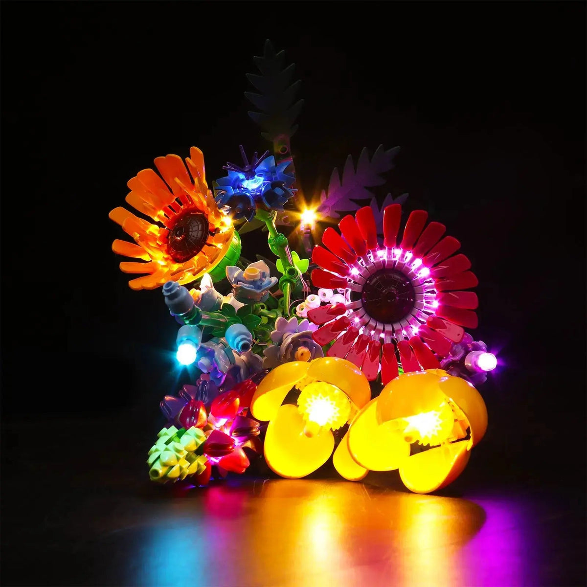 LEGO® Icons Wildflower Bouquet #10313 — LED strips and bricks detail (USB-powered LED light kit)