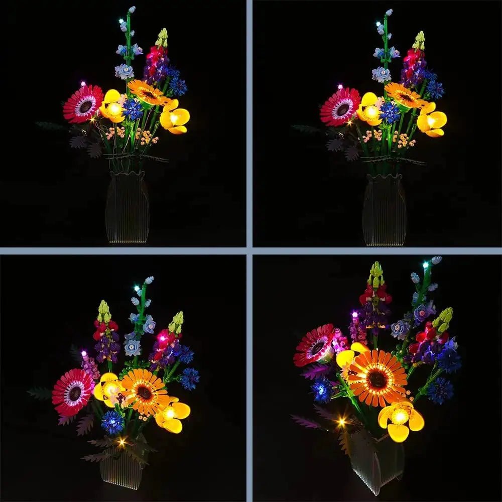 LEGO® Icons Wildflower Bouquet #10313 night-mode display glow, with the LED lighting kit