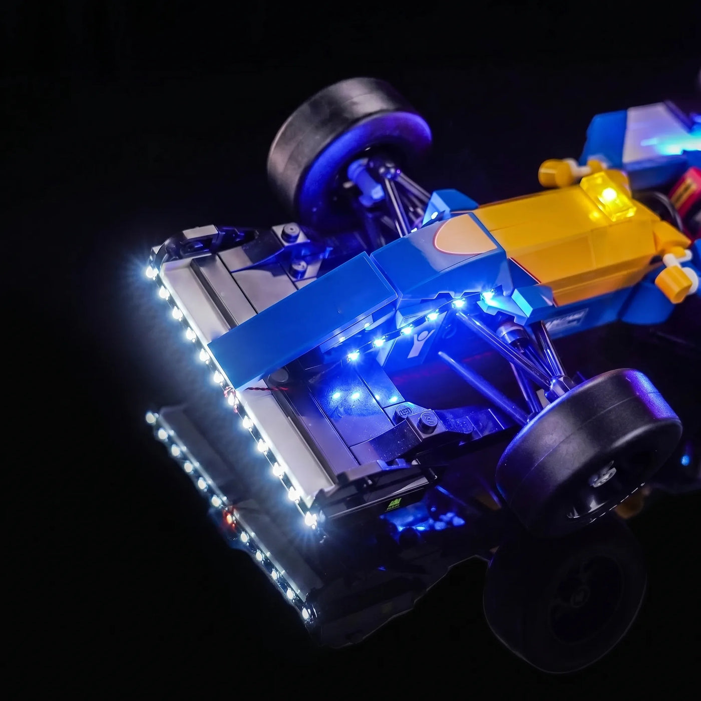 display light kit for LEGO® Icons Williams Racing FW14B & Nigel Mansell #10353, installed and glowing