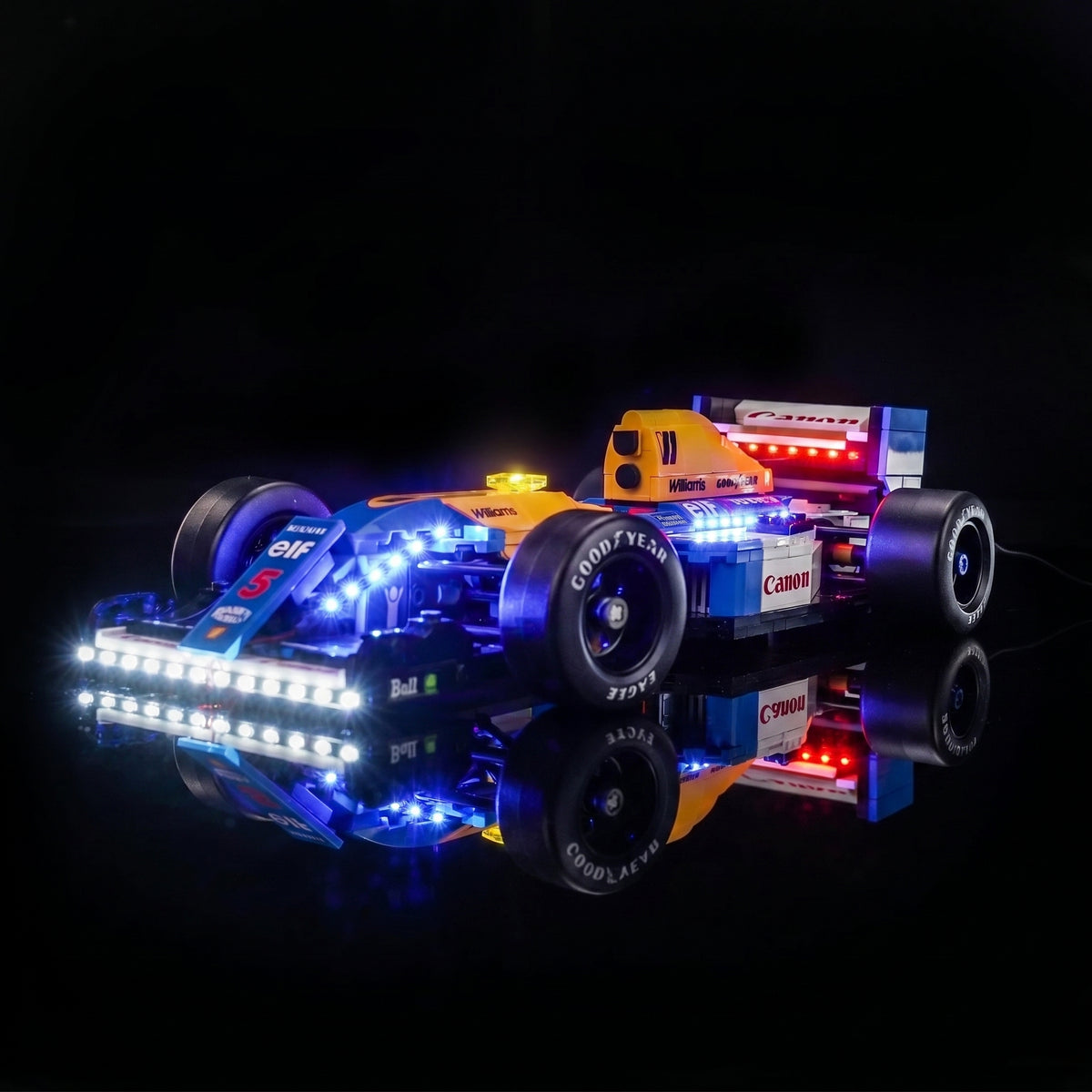 fully illuminated on display: Bright My Bricks LED lighting kit for LEGO® Icons Williams Racing FW14B & Nigel Mansell #10353