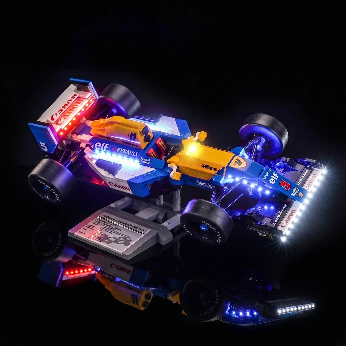 LED kit powered on: Bright My Bricks DIY LED light kit for LEGO® Icons Williams Racing FW14B & Nigel Mansell #10353