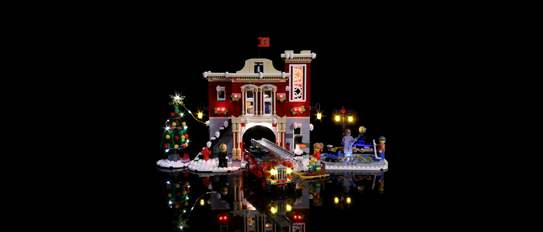 Kit LED pour LEGO® La caserne des pompiers du village d'hiver #10263 — lit with the LED light kit