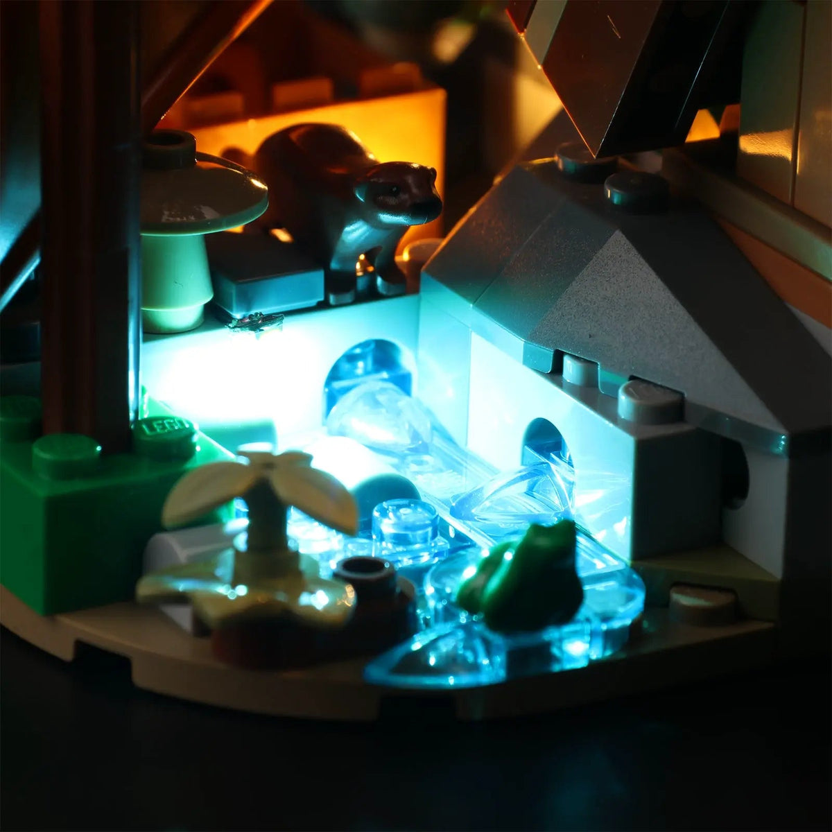 Bright My Bricks RGB LED light kit for LEGO® Ideas A-Frame Cabin #21338 — close-up of the LED lighting detail