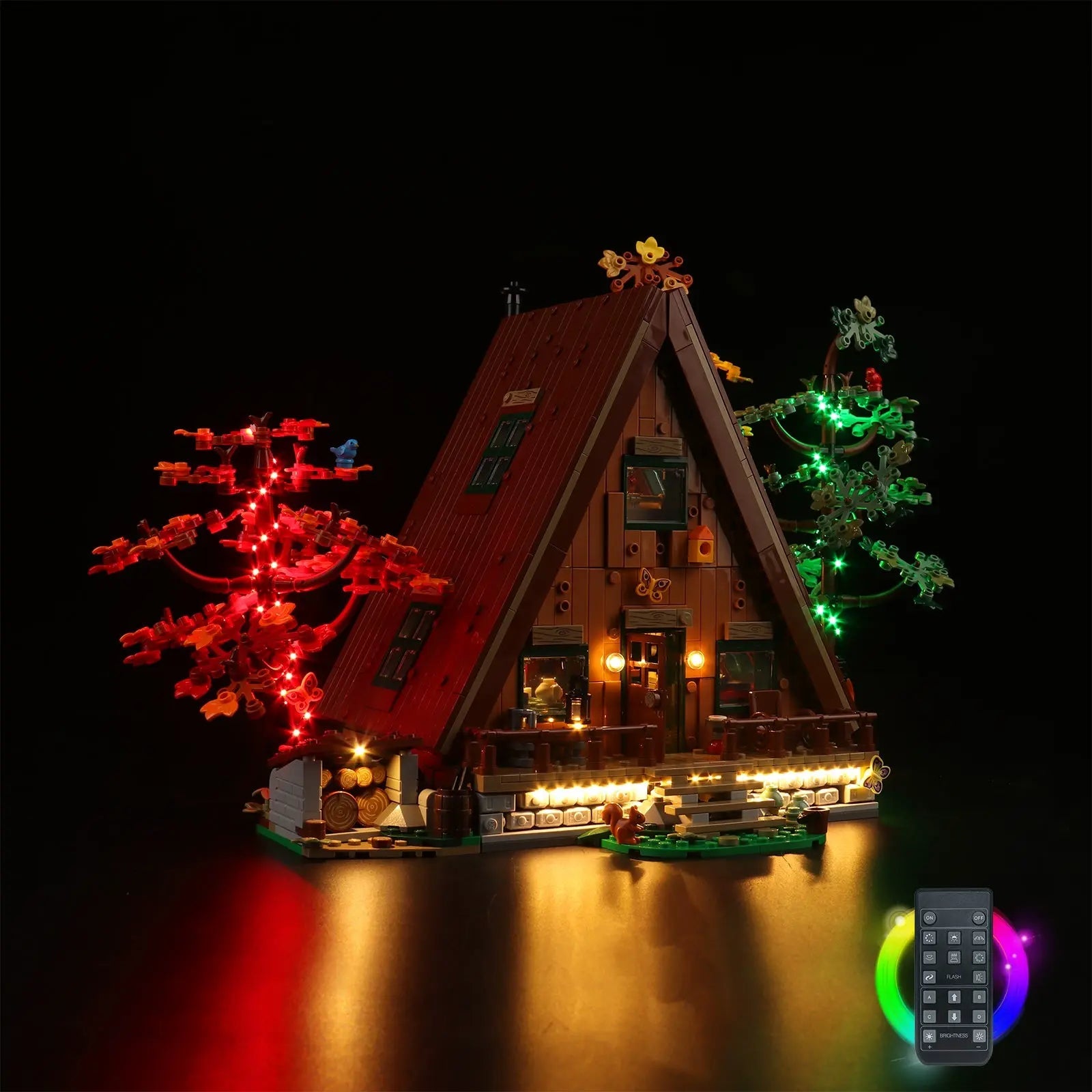 LEGO Ideas A-Frame Cabin #21338 with LED lights installed