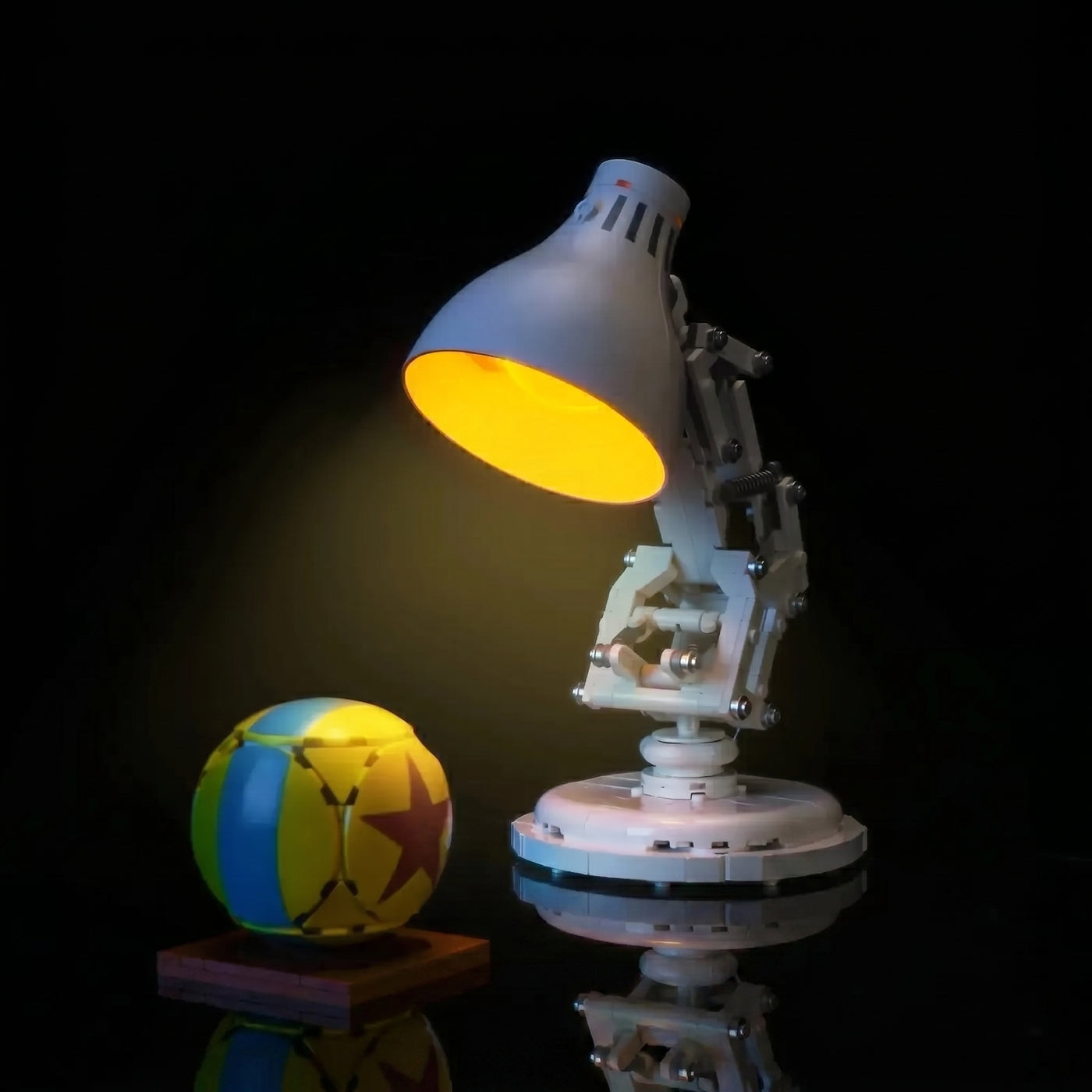 Bright My Bricks LED light kit for LEGO® Ideas ǀ Disney Pixar Luxo Jr. #21357 — side angle with lights on