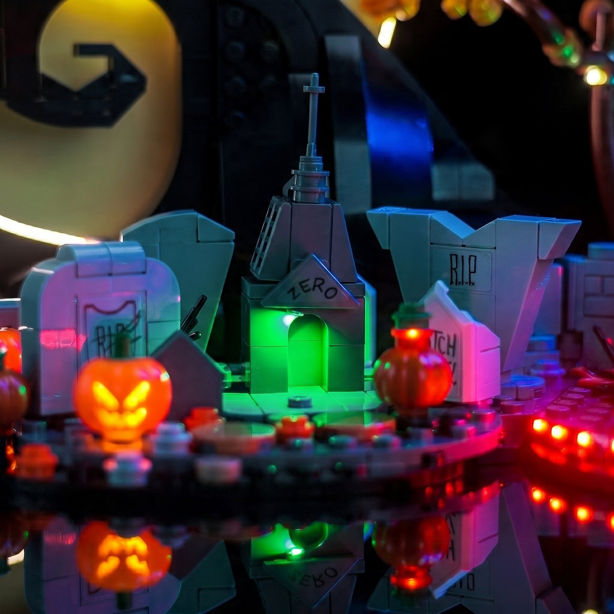 LEGO® Ideas Disney Tim Burton's The Nightmare Before Christmas #21351 — illuminated at night (LED light kit)