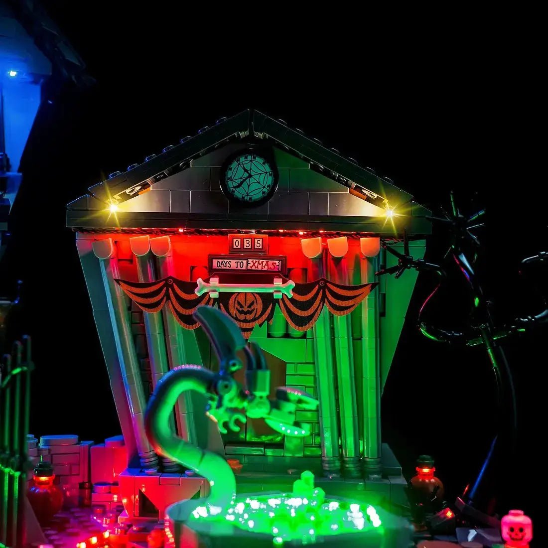 LEGO® Ideas Disney Tim Burton's The Nightmare Before Christmas #21351 — installed and glowing (light kit)