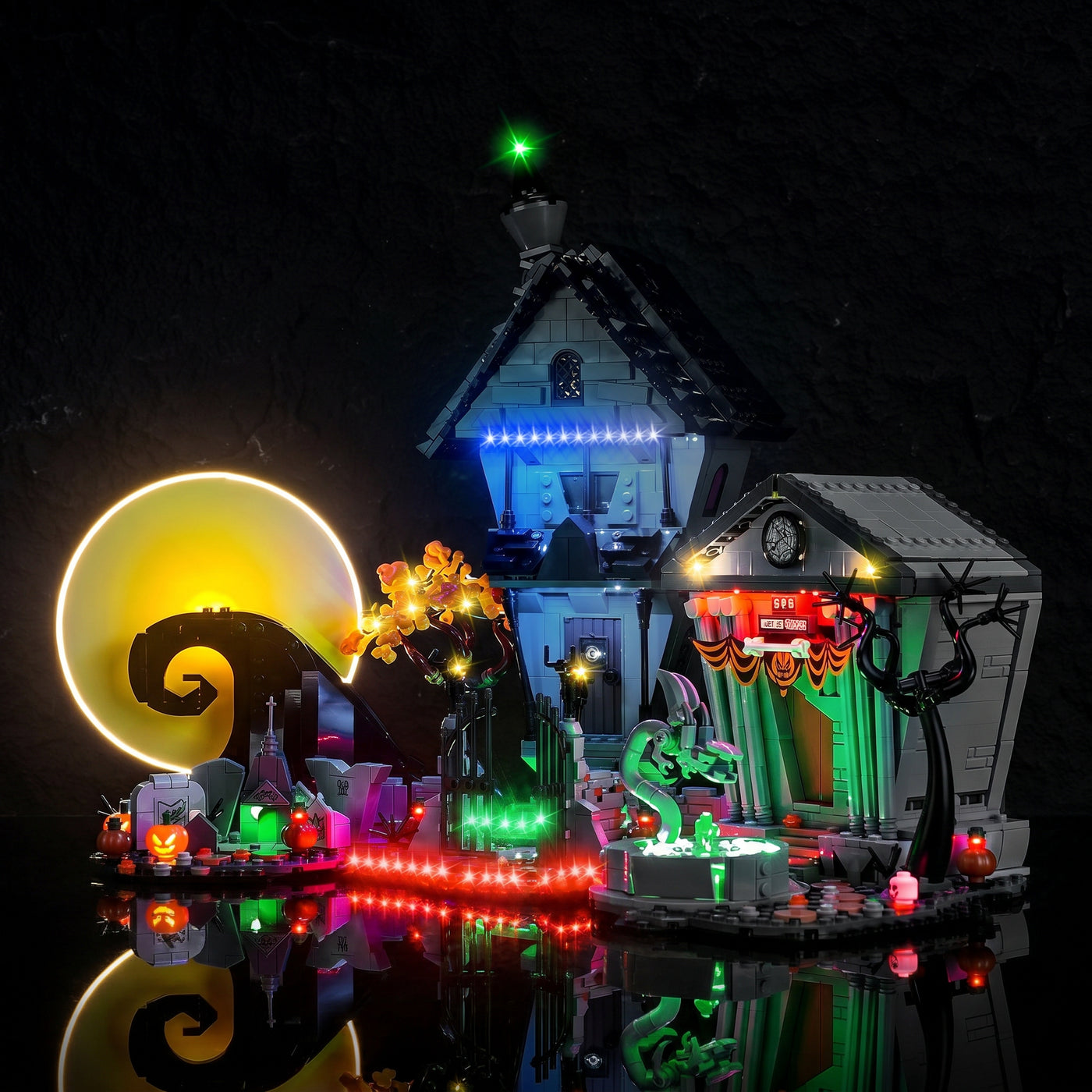 LED kit powered on: Bright My Bricks light kit for LEGO® Ideas Disney Tim Burton's The Nightmare Before Christmas #21351