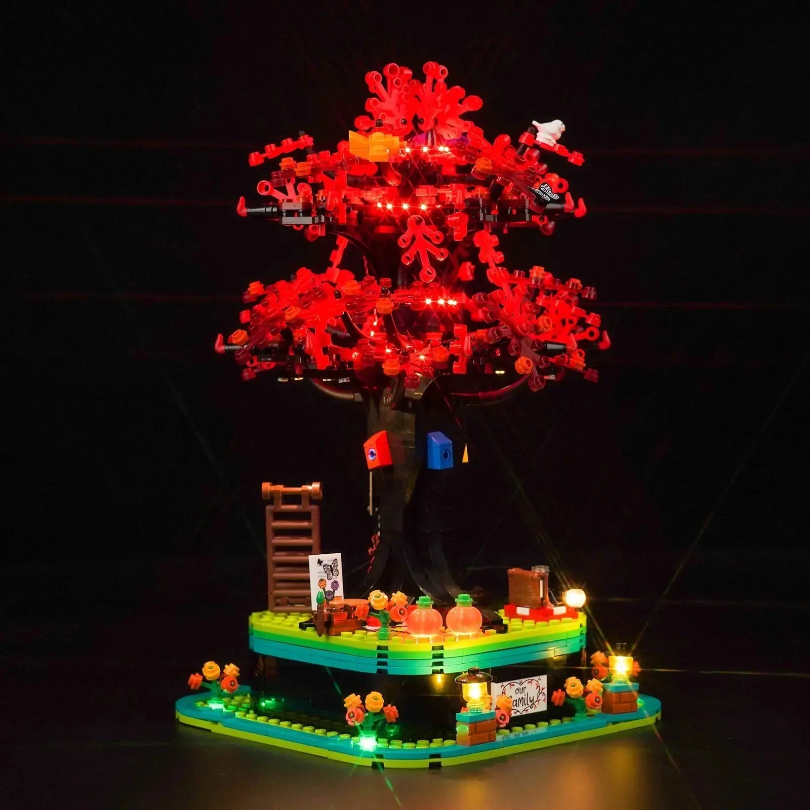 Bright My Bricks light kit for LEGO® Ideas Family Tree #21346 — fully illuminated on display