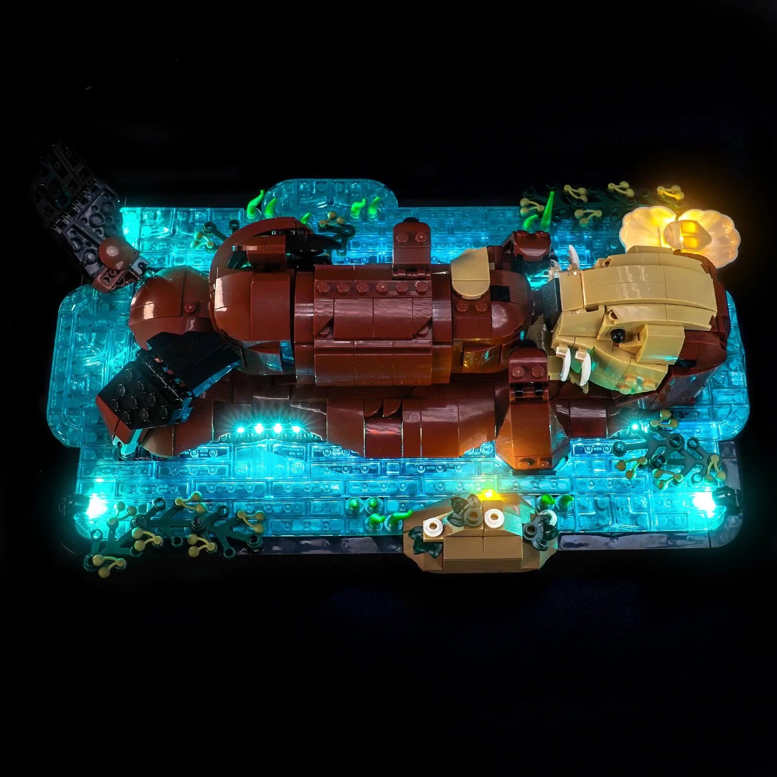 Bright My Bricks DIY LED light kit for LEGO® Ideas Floating Sea Otters #21366 — showcase lighting view