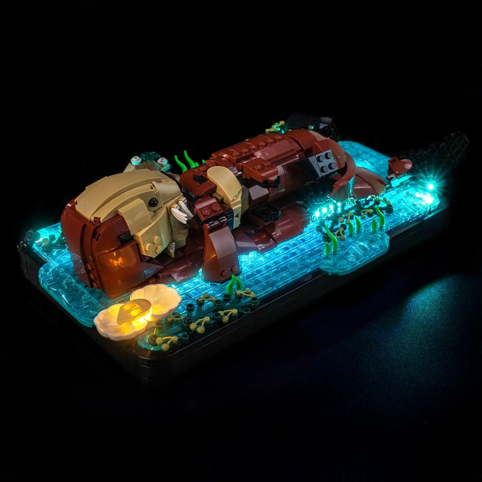 LEGO® Ideas Floating Sea Otters #21366 — LED kit powered on (RGB LED light kit)