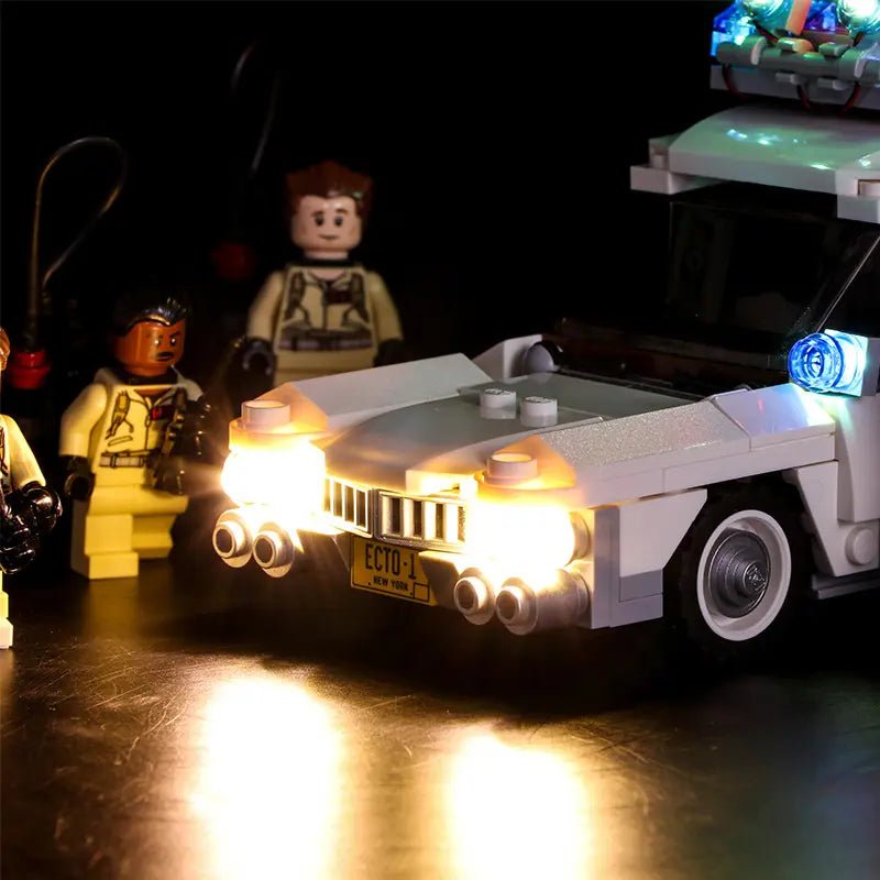 installed and glowing: Bright My Bricks custom LED lighting for LEGO® Ideas Ghostbusters Ecto-1 #21108