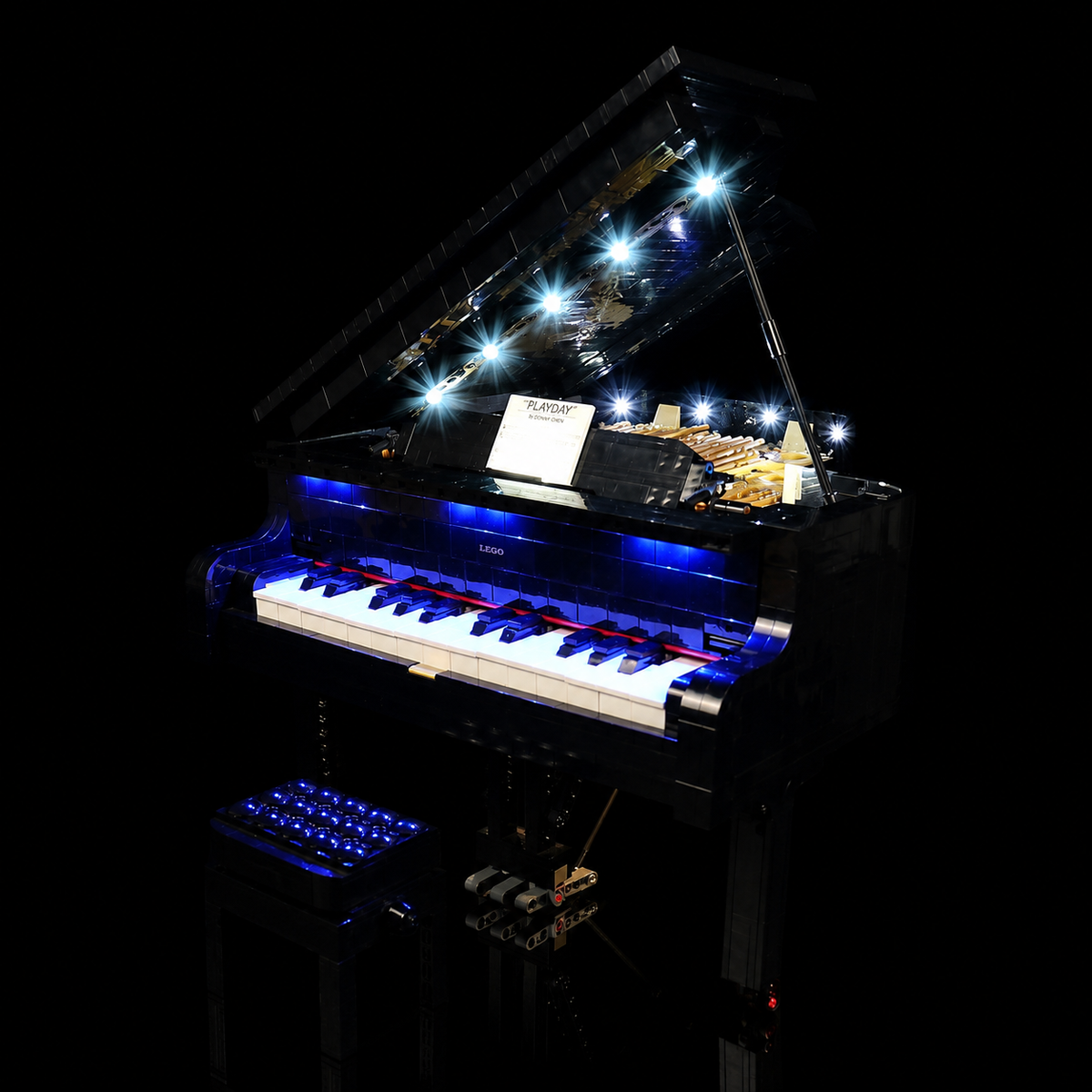 LED lights for LEGO® Ideas Grand Piano #21323, fully illuminated on display