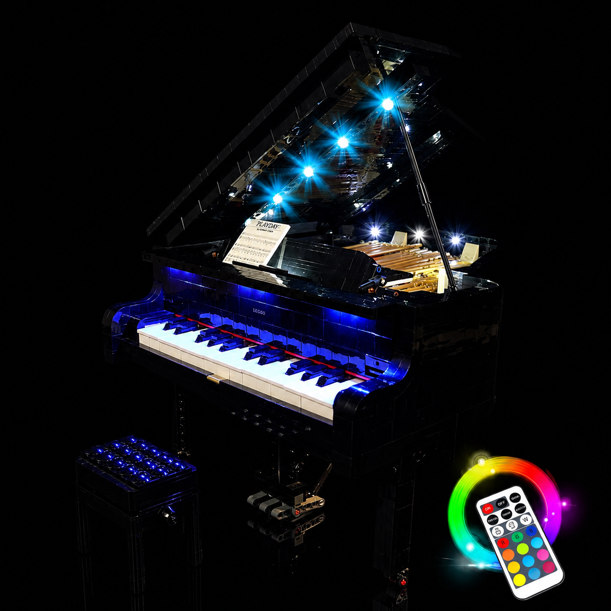 Bright My Bricks LED light kit for LEGO® Ideas Grand Piano #21323 — showcase lighting view