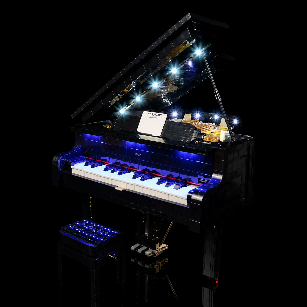 close-up of the LED lighting detail: Bright My Bricks LED lighting kit for LEGO® Ideas Grand Piano #21323