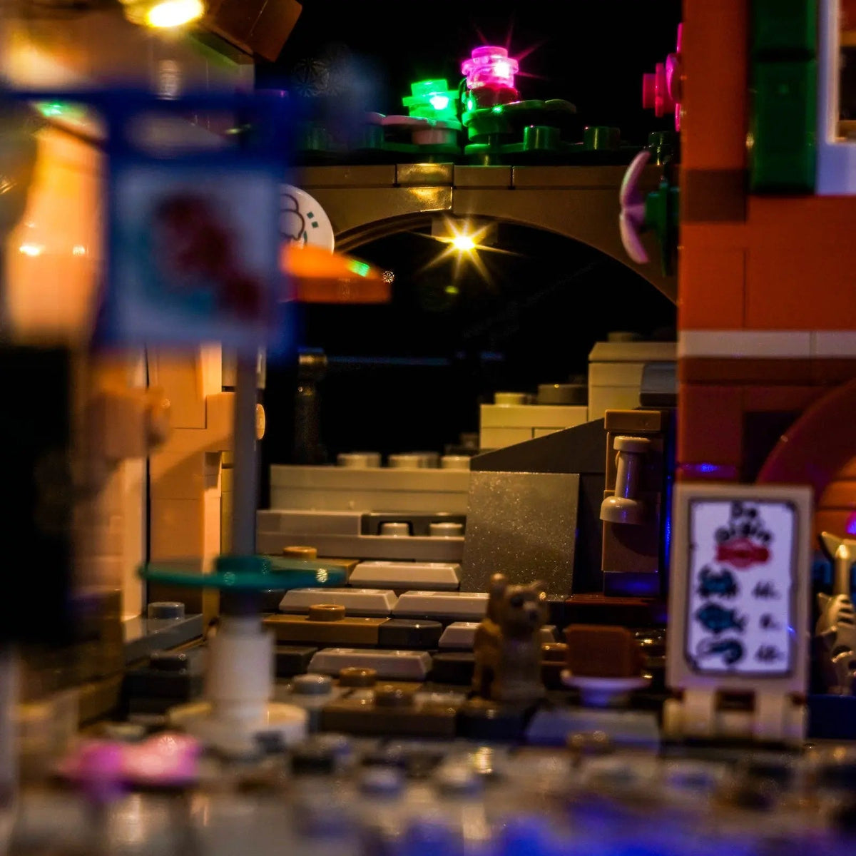 LEGO® Ideas Italian Riviera #21359 — fully illuminated on display (DIY LED light kit)