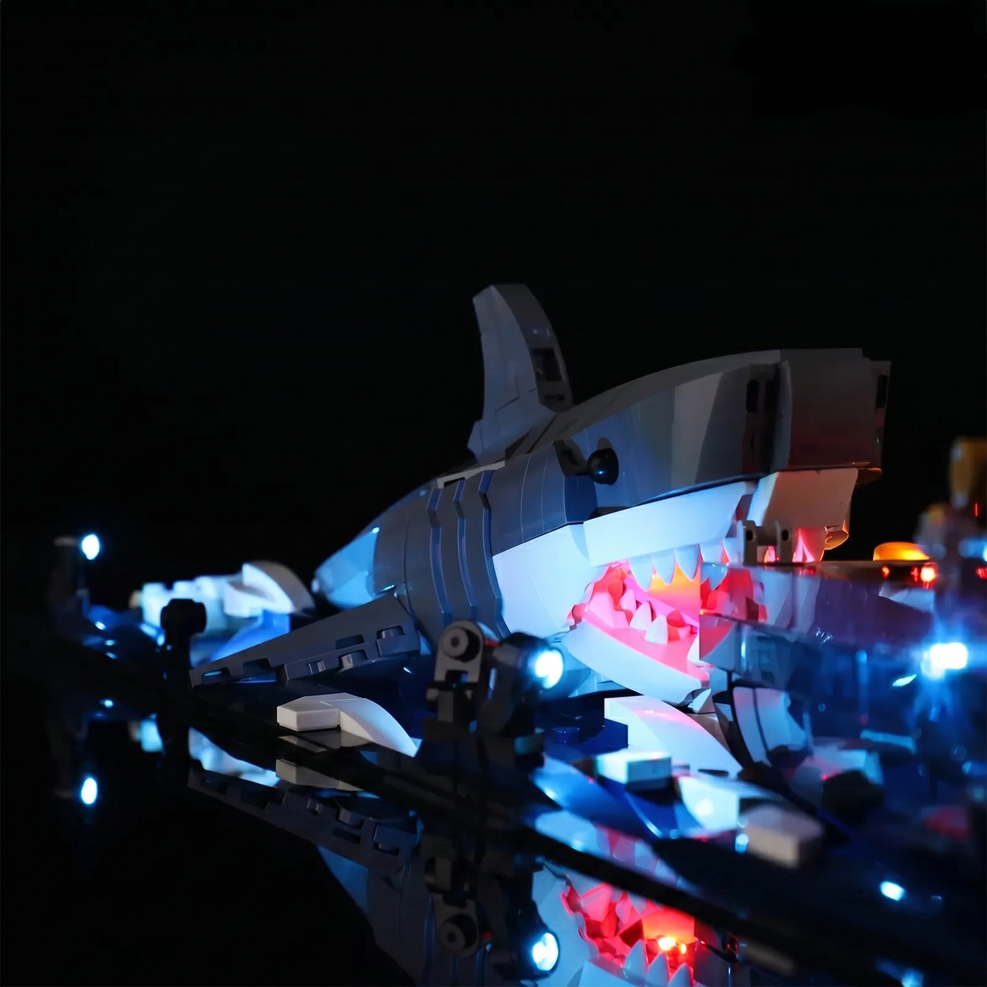 Bright My Bricks LED lighting kit for LEGO® Ideas Jaws #21350 — installed and glowing