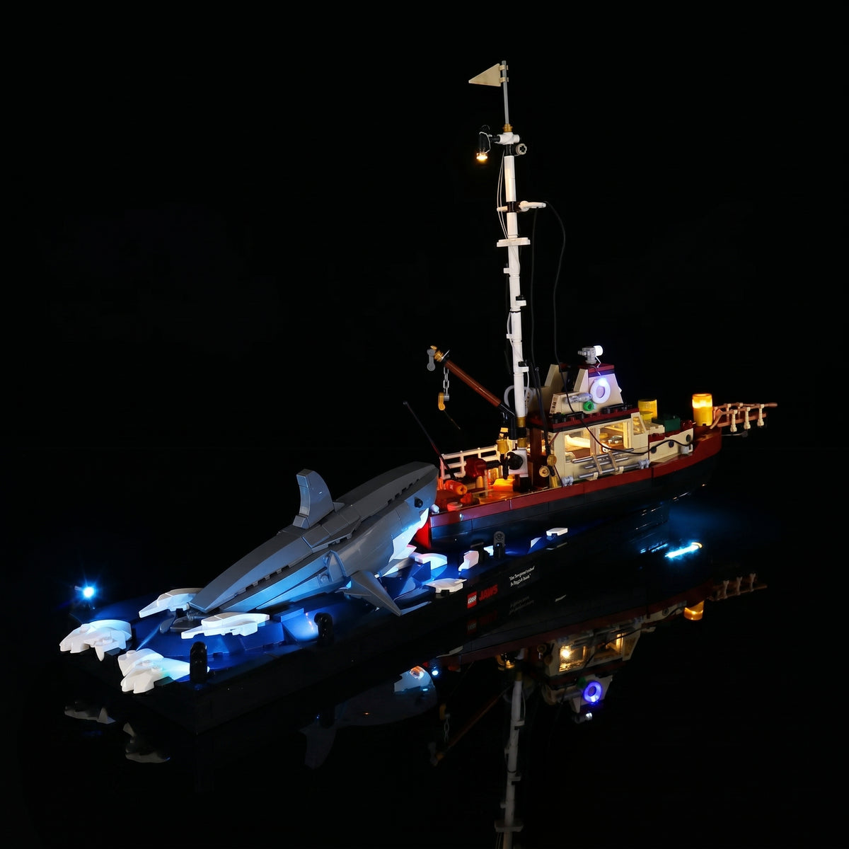 Bright My Bricks display light kit for LEGO® Ideas Jaws #21350 — showcase lighting view