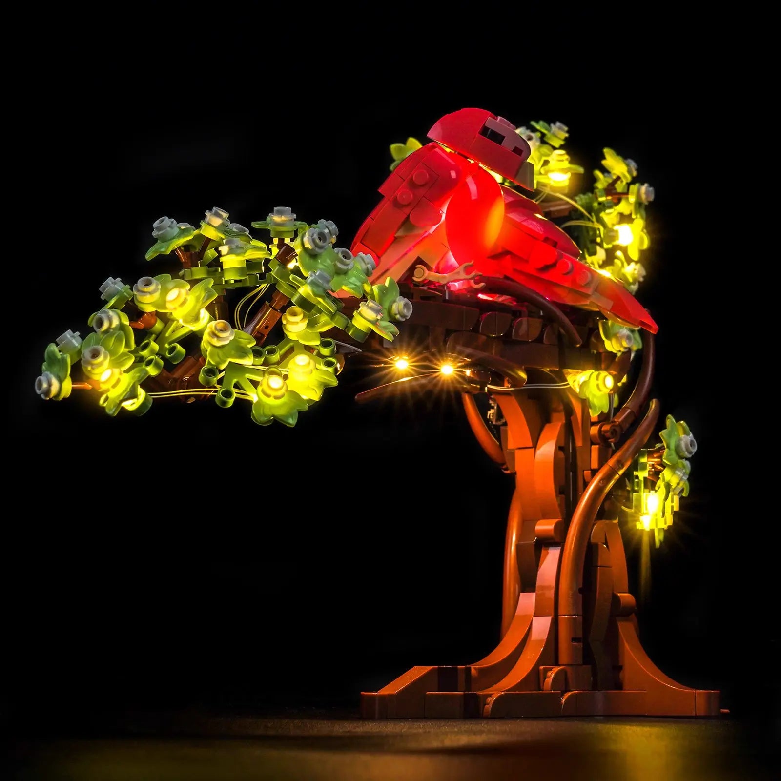 LEGO Ideas Love Birds #21365 illuminated at night