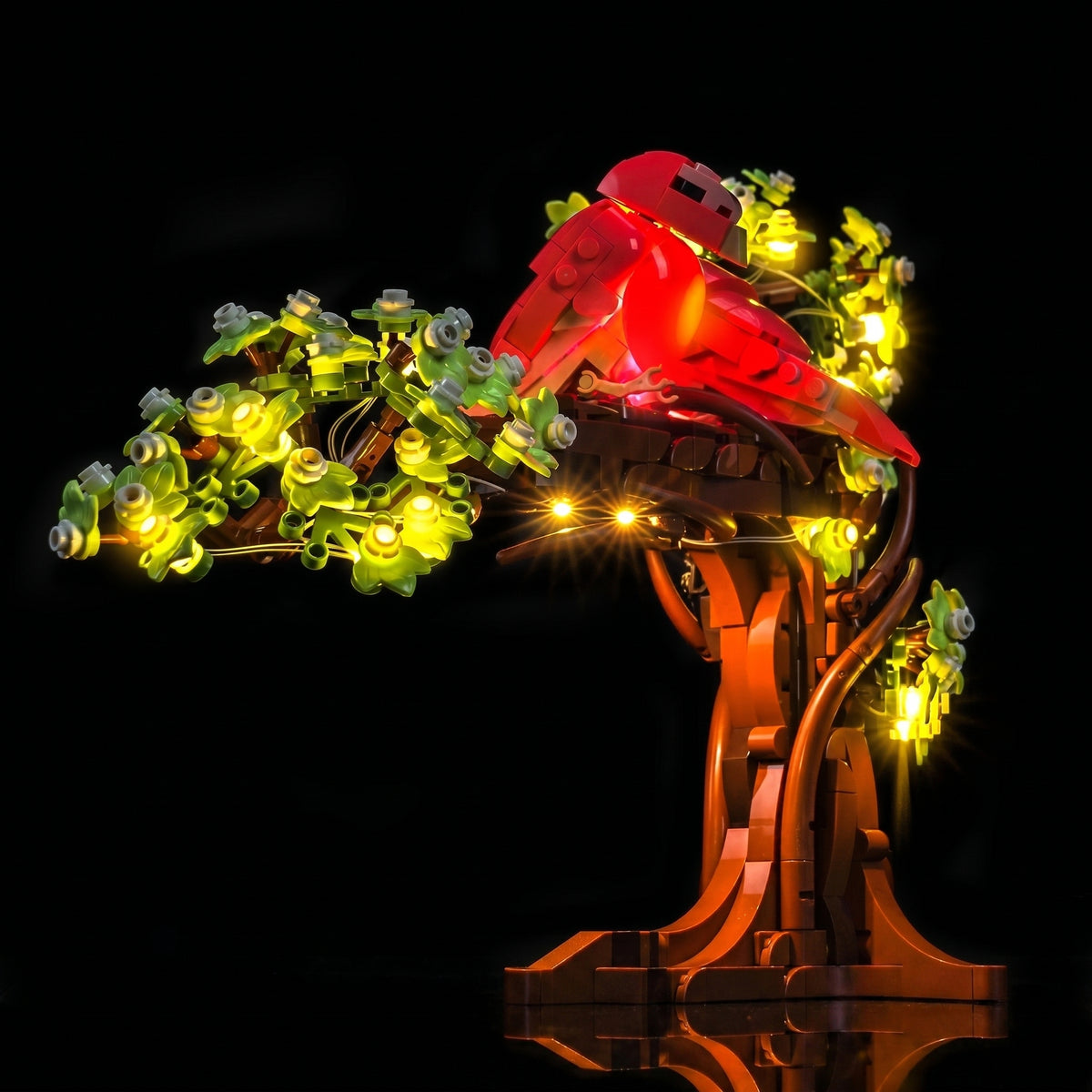 LEGO® Ideas Love Birds #21365 night-mode display glow, with the LED light kit