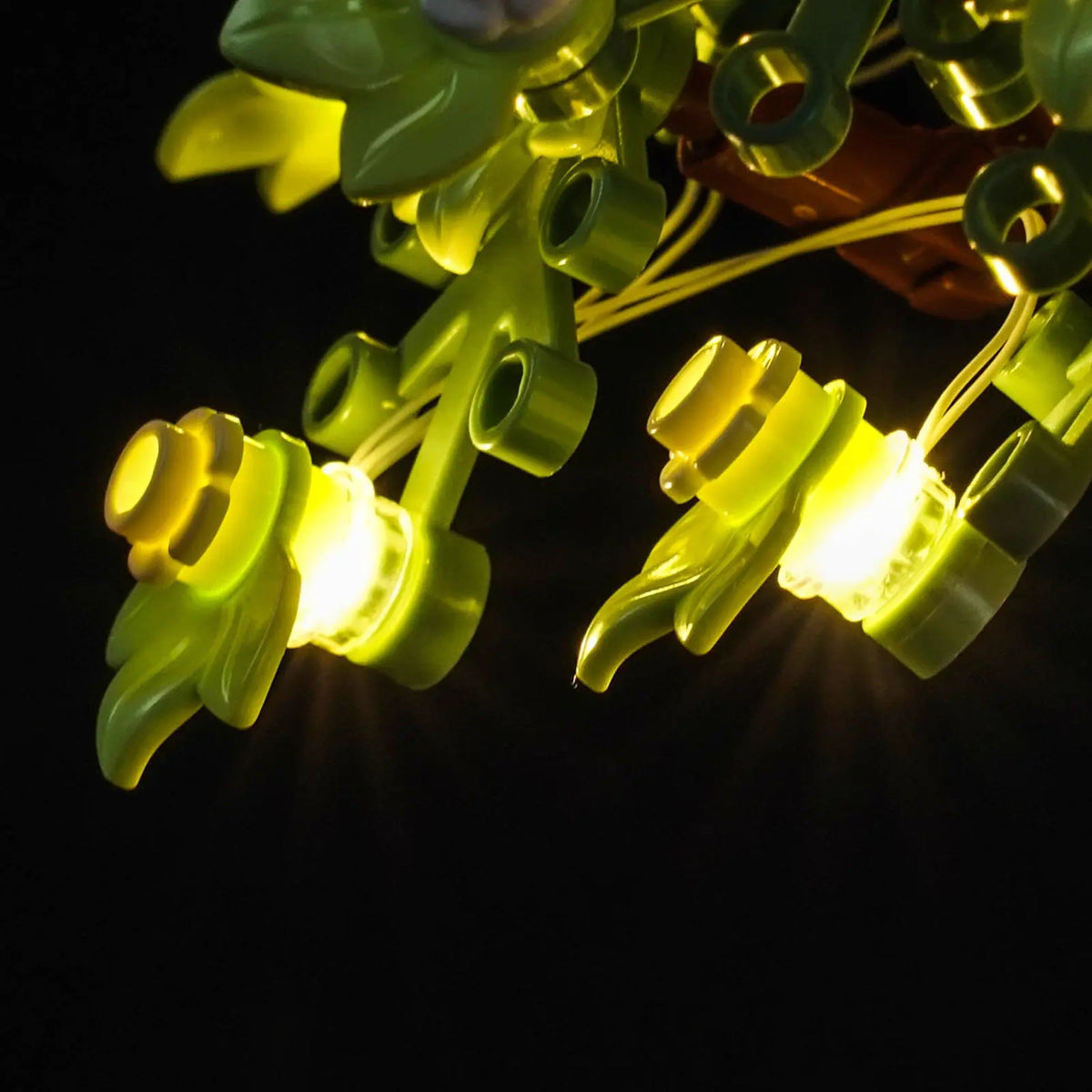 LEGO® Ideas Love Birds #21365 showcase lighting view, with the DIY LED light kit
