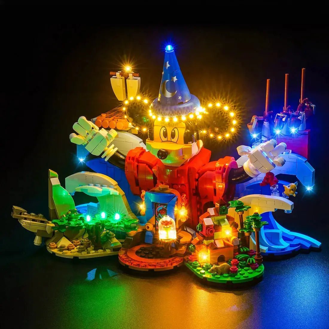 LEGO Ideas Magic of Disney #21352 illuminated at night
