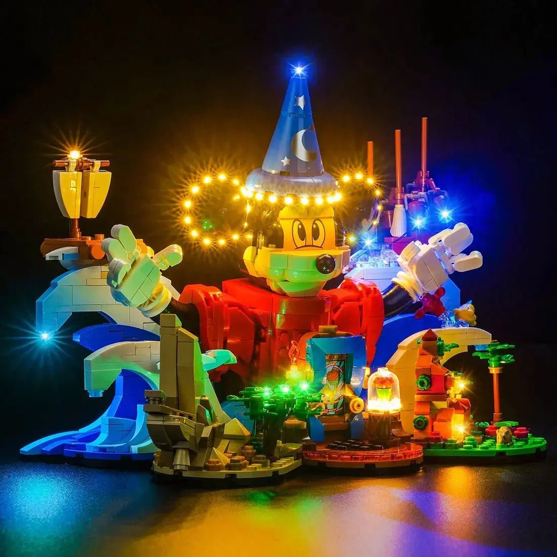 Close-up of LED lights on LEGO Ideas Magic of Disney #21352